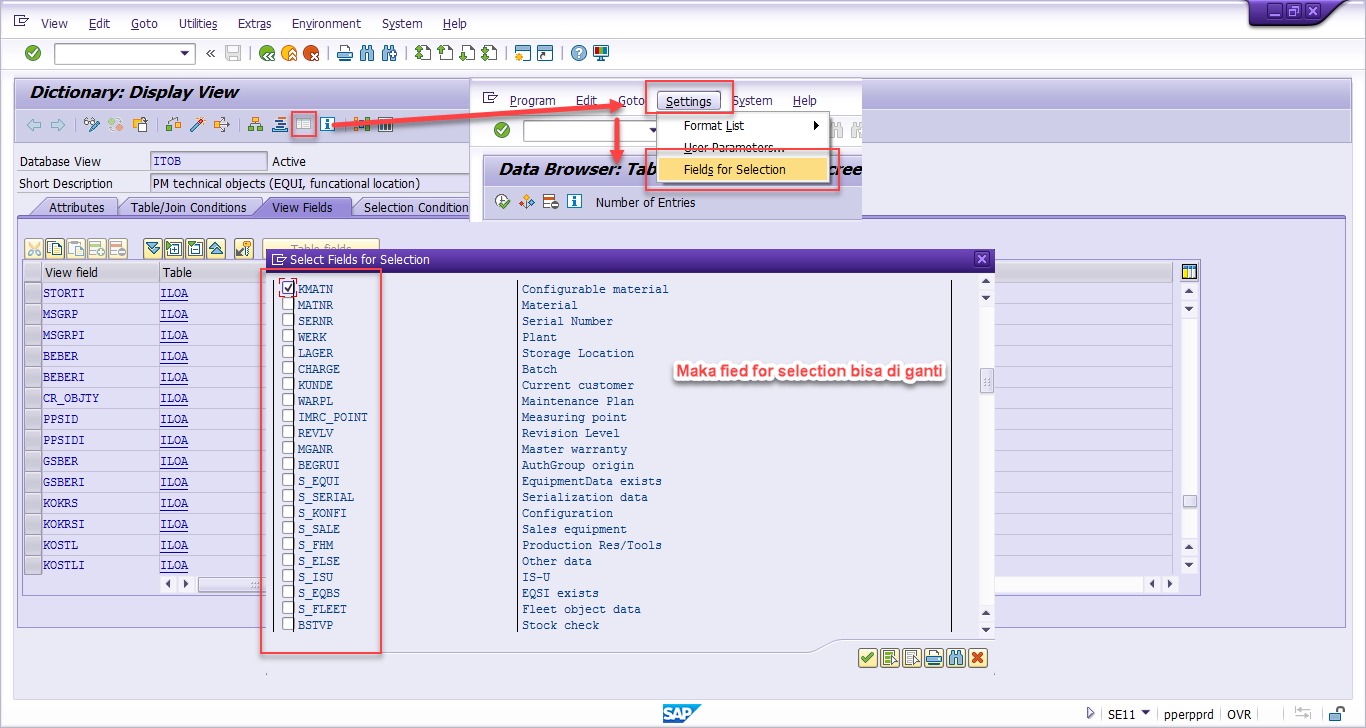 Memunculkan Field Selection – SINAU SAP PM MODULE