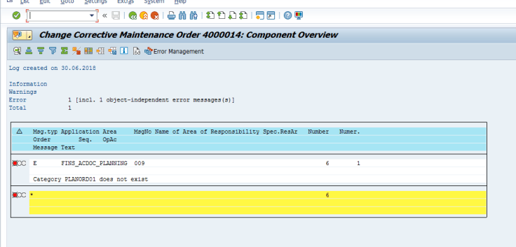 FINS_ACDOC_PLANNING Error